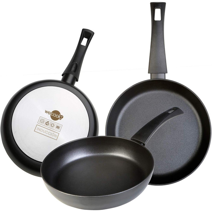 Набір сковорідок WECOOK Ecogreen 3 шт 18-20-24 см, алюміній, індукція, екологічне антипригарне покриття без PFOA, для всіх плит, чорний