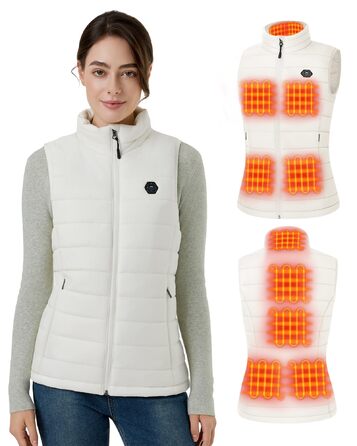 Тепла жилетка для жінок з акумулятором 16000mAh 7.4V - Жилетка з 9 зонами обігріву та 3 рівнями температури, обігрівальна жилетка, для роботи на вулиці, обігрівальна куртка біла S