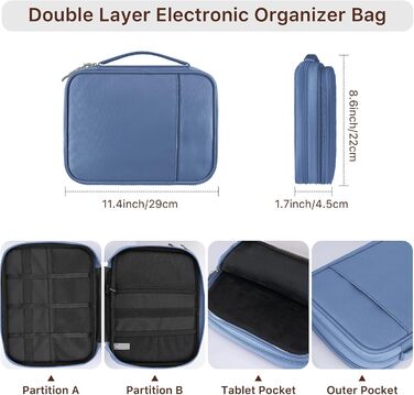 Органайзер для гаджетів Dadanism: чохол-сумка для планшетів 9-11'', кабелів, зарядних пристроїв та Powerbank (блакитний)