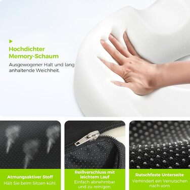 Ортопедична подушка для сидіння AUVON кругла з подвійною U-подібною формою та нахилом для полегшення навантаження на стегна, подушка для геморою, офісне крісло, автомобіль, сидіння, підвищує комфорт сидіння, покращує кровообіг, полегшує куприк