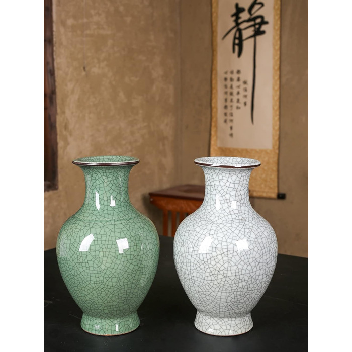 Керамічна ваза ручної роботи, велика, зелена/антична, для вітальні, каміна, декору столу, букетів, пампас, зелена