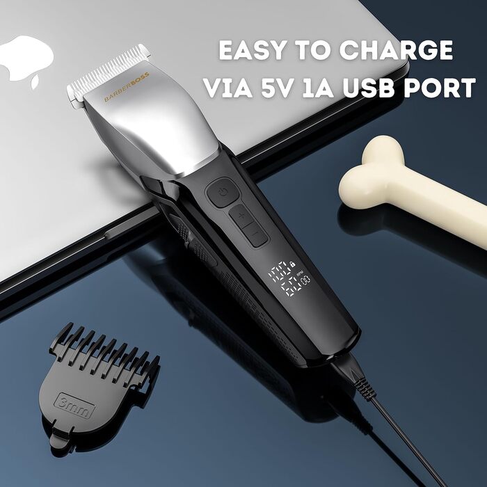 Бездротова машинка для стрижки собак та котів BarberBoss QR-9083 з 8 насадками, LED-дисплеєм та 4 швидкостями