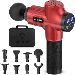 ALDOM Massage Gun - Electric Muscle Massager with 30 Speed Settings & 8 Attachments - Red