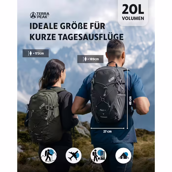 20L Flex 20 Premium Wanderrucksack (small) with back ventilation, hydration system & rain cover - Trekking backpack made of breathable 3D Air Mesh Polyester - Outdoor daypack with hip belt (Olive Green)