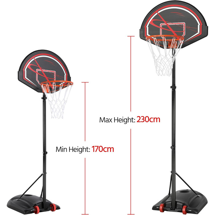 Yaheetech Portable Outdoor Basketball Hoop Stand with Wheels - Adjustable Height 217-277cm Black