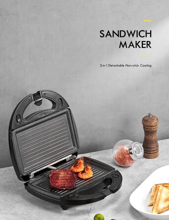 Sandwichmaker Yabano 3-в-1: сендвічниця, вафельниця, контактний гриль, антипригарне покриття, LED-дисплей, 800W