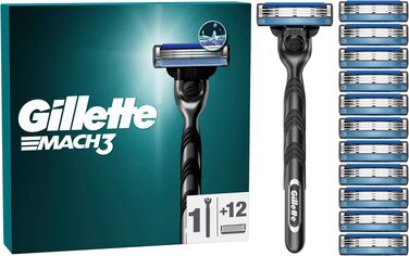 Бритва Gillette Mach 3 Standard для чоловіків, металевий корпус, сіро-чорна (бритва + 12 змінних касет)