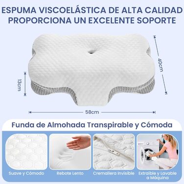 Подушка для шиї з піни Memory Foam: ергономічна подушка для сну на боку, спині та животі (Сіра)
