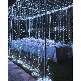 Ламповий завіс 6м x 3м, 600 LED, з вилкою, таймером, 8 режимів, вологостійкий, для вікна, павільйону, саду, різдвяне деко, тепле/холодне світло