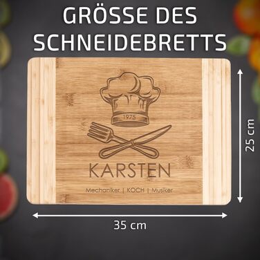 Maverton Bamboo Cutting Board with Engraving - Serving Board - Bread and Cheese Board, Solid Wood - Christmas Gifts - Size: 35x25 cm - Cutting Board for Men - for Birthdays - for Christmas - Chef