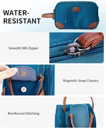 Чоловіча дорожня косметичка Ecohub, водонепроникна, з відділенням для мокрого одягу, з ремінцями, з перероблених матеріалів, з двома блискавками (синьо-зелена)