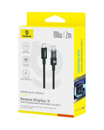 Кабель Baseus 100W USB-C - USB-C 2м з LED-дисплеєм, підтримка PD, QC 4.0 для iPhone, Samsung, MacBook, iPad Pro