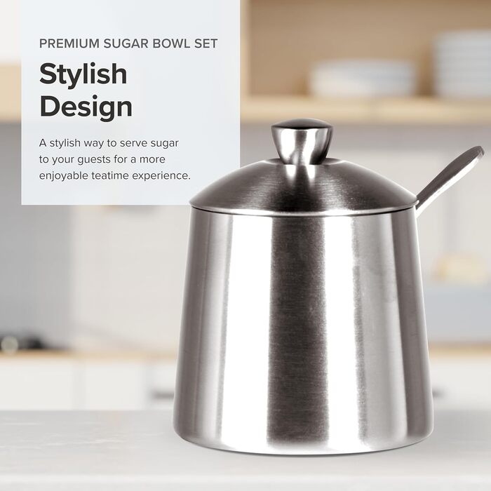 Frieling USA 18/10 Brushed Stainless Steel Sugar Bowl with Spoon