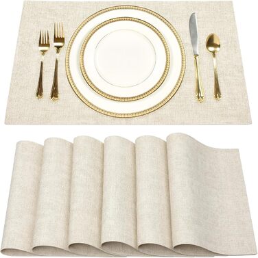 SUEH DESIGN Leather Placemats - Set of 6 Placemats, Washable, Leather-Look, Heat-Resistant PU Faux Leather Placemats for Home, Kitchen, Dining Table, 43cm x 31cm