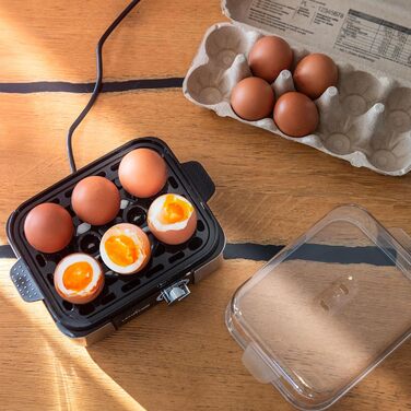 Яйцеварка Lehmann з нержавіючої сталі на 6 яєць - з регулюванням ступеня готовності та звуковим сигналом. 5 програм для ідеальних яєць, мірна склянка та знімач яєць. Сімейна версія.