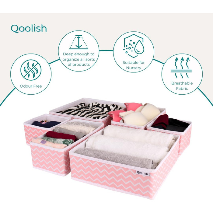 Qoolish Rosa Drawer Organizer, Set of 6 Sturdy Drawer Organizers to Sort Your Bedroom, Closet, and Drawer - Organize Your Space with our foldable