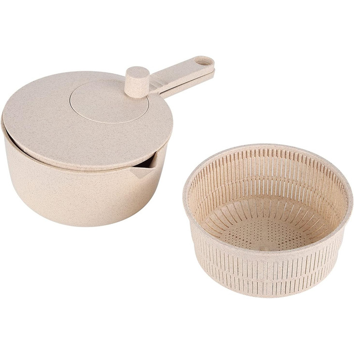 Caiqinlen Salad Spinner, manual, highly efficient, detachable food-grade fruit strainer for the kitchen, for fruit, for home, for vegetables, for rice, for the dining room (Beige)