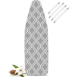Глянець для прасувальної дошки LaFleurs® 150x50 см (XXL) – бавовна з комфортною підкладкою, фіксатор, для парових прасок, швидке прасування, сірий колір