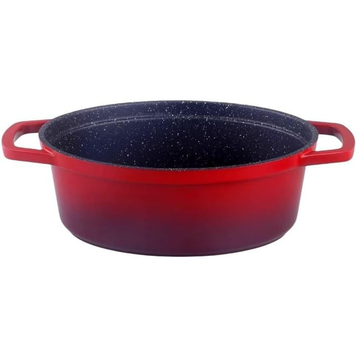 Kamberg 0008191 – Schmortopf 30 cm diameter, oval, red flambé – Aluminum casting – Stone-look coating – Suitable for all types of cooktops, including induction – PFOA-free, aluminum
