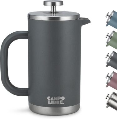 Campo Libre.® Giorgio. French Press Coffee Maker made of double-walled stainless steel 0.6l | plastic-free coffee press with thermal function incl. replacement filter | coffee maker | 100% recycled stainless steel 600ml Deep Grey