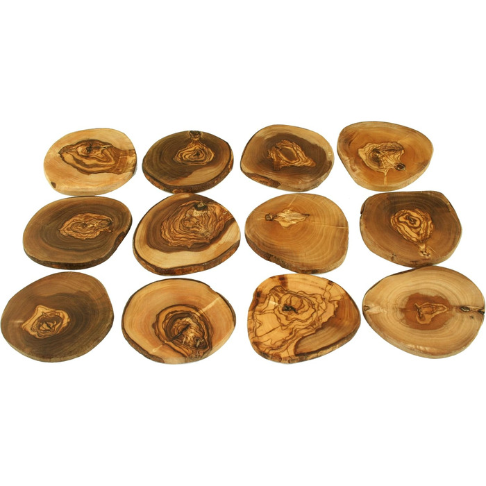 D.O.M.® Rustic Coaster Set, 12-Piece Set made of Olive Wood, e.g. for Glasses