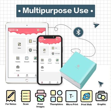 Портативний термопринтер Phomemo M02: друк фотографій та текстів через Bluetooth (Android/iOS), для щоденників, навчання, DIY, зелений