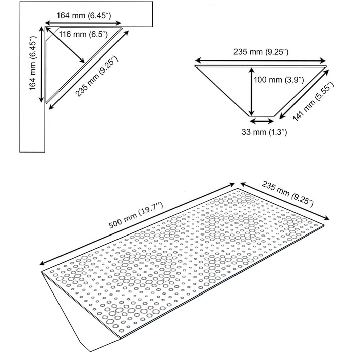 Набір вузьких акустичних басових пасток для кутів, панелі для звукопоглинання та дифузії, 50 x 23 x 10 см, чорний перфорований REBAT (2 шт.)