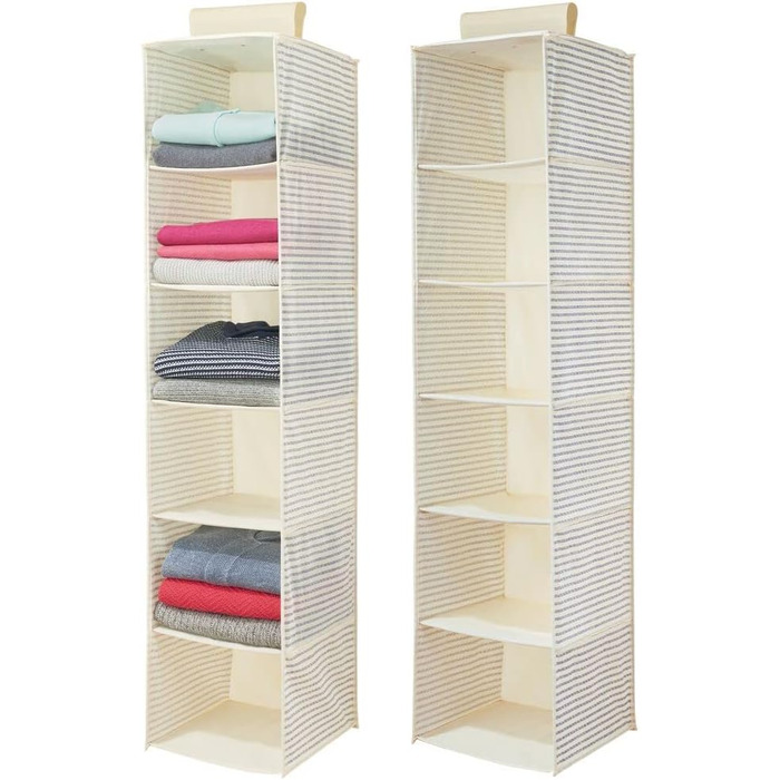 Тканинний підвісний шафа mDesign – 6 полиць – сірий та чорний колір, ідеально для одягу, ременів, клатчів