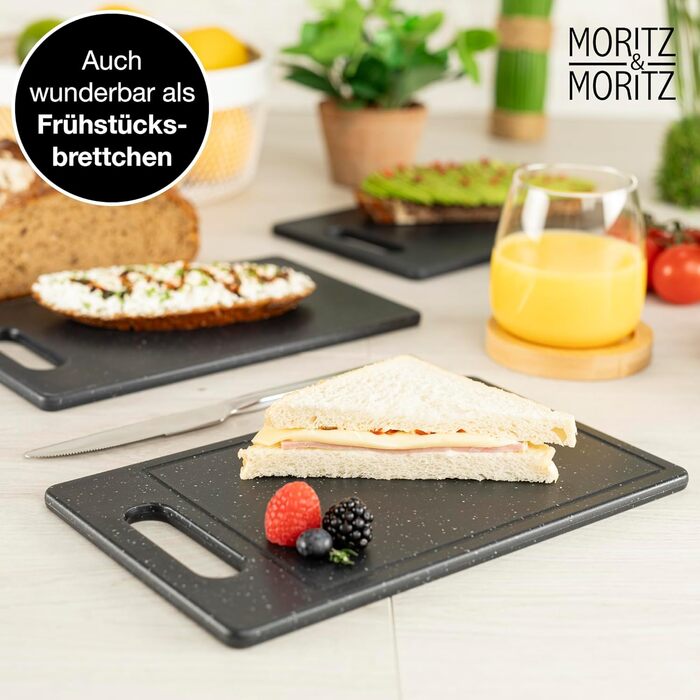 Набір дерев'яних обробних дощок Moritz & Moritz з гранітним дизайном, 25 x 15 см, BPA free, для сніданку, гігієнічний, придатний для миття в посудомийній машині (4 шт.)