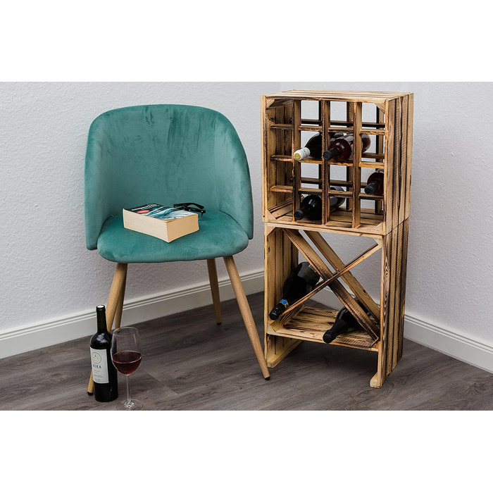 Flamed wooden wine rack for up to 16 bottles, 40x40x27 cm. Wine rack | Bottle rack