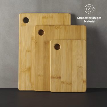 Blumtal Bamboo Cutting Board Carlota 3-Piece Set - Chopping board with a hole for hanging, kitchen helper made of 100% bamboo with silicone feet.