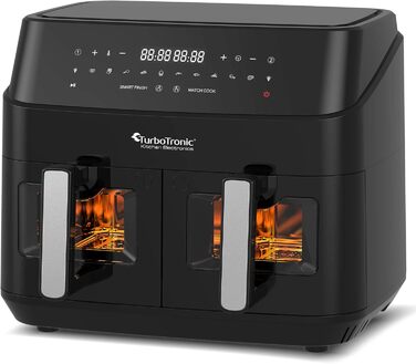 TurboTronic подвійна аерофритюрниця XXL 1600 Вт, 9 л (2×4,5 л), 10 програм, цифрова, без олії, сіра