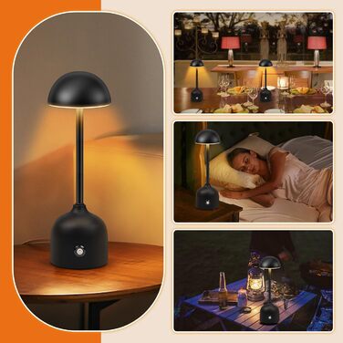 LED настільна лампа бездротова диммерна акумуляторна торшер Touch 3000k/4000k/5000k, 4500mAh, чорна, для дому, бару, готелю, вітальні, їдальні, USB, 1 шт.