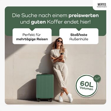 Чемодан великий 100L з TSA замком, жорсткий корпус, подвійні колеса, 67см, зелений