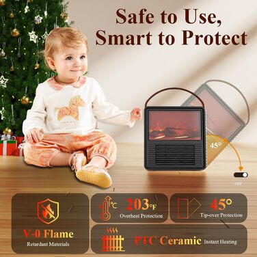 Електричний обігрівач Minthouz 1200W/800W з ефектом полум'я, термостатом та захистом від перегріву для дому та офісу