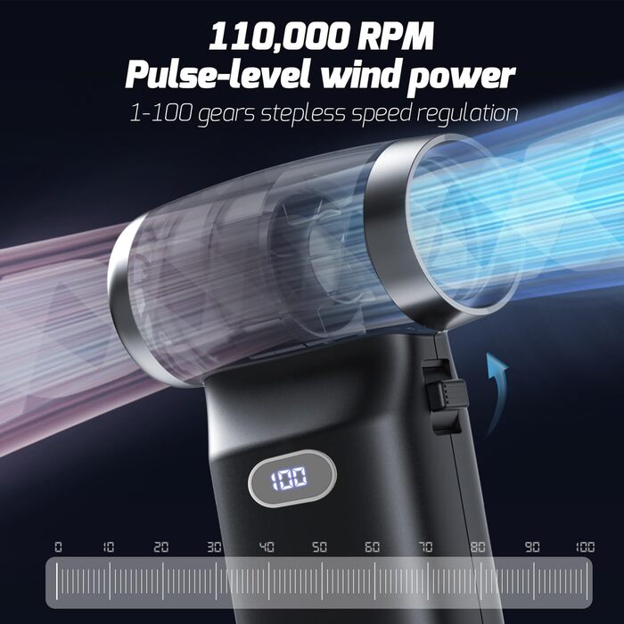 Електричний пилосос для повітряного продування, пилоочисник для авто, ноутбуків та клавіатур (130 000 об/хв, 8000 mAh)