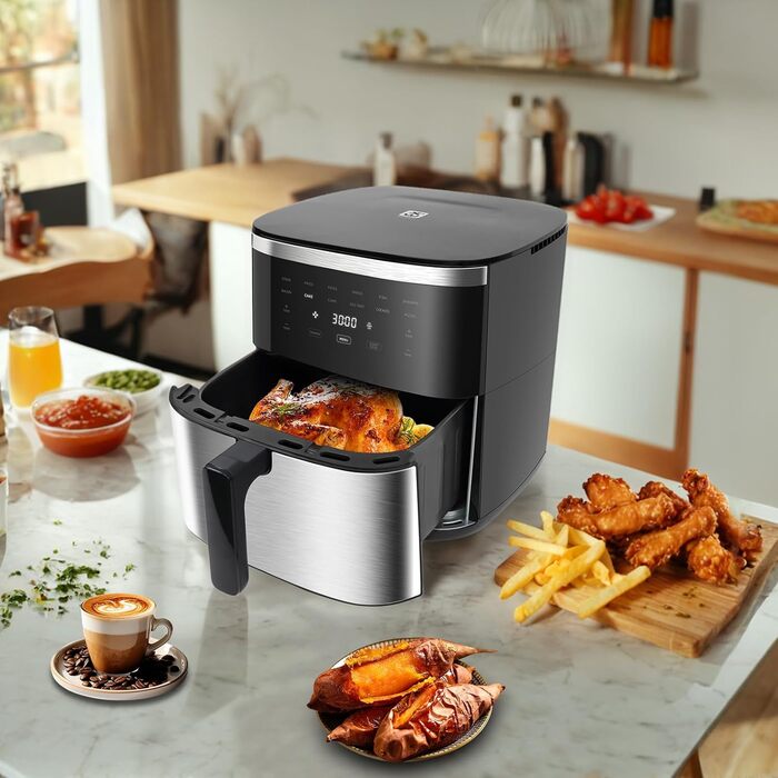 Фритюрниця без олії 7L XXL з сенсорним екраном, 12 програм, 1800W, чорний/сталь