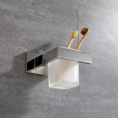 Stainless Steel Toothbrush Holder Bath Drinking Glass Tumbler with Holder Wall Mount, Polished Surface, K7007P