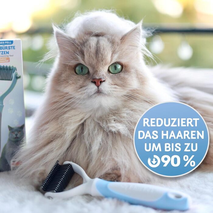 Щітка для собак та котів з довгим волоссям BluePet, видаляє підшерстя та ковтуни. Захист верхнього шару шерсті, видалення ковтунів. Підшерстя-щітка для линьки (S-M котів, блакитна)