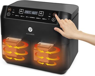 Аерофритюрниця Rachs KOCHWERK двокамерна 7л з сенсорним екраном, 10 програмами та функцією Smart-Cook (чорна)