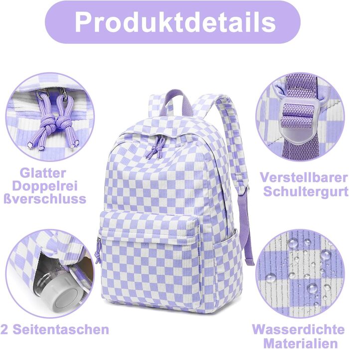 Шкільний рюкзак LEDAOU для хлопчиків та дівчаток-підлітків, білий з ромашками, чорний, фіолетовий та білий, для повсякденного використання