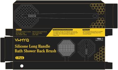 Силіконовий скребок для тіла під душ з довгим руків'ям, двостороння дзеркальна щітка для душу для скрабу та масажу, створює багато піни, скребок для спини з довгим руків'ям для чоловіків (Елегантний чорний)