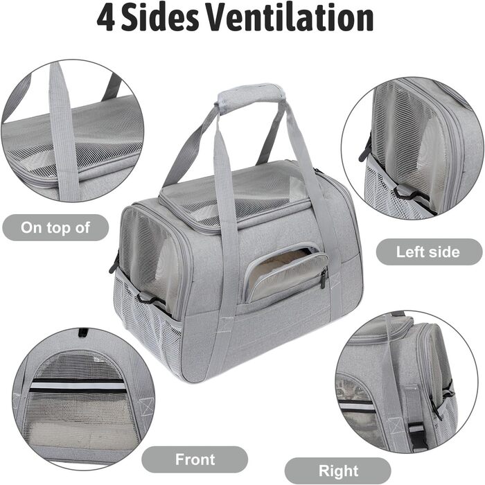 Транспортна сумка для тварин з підстилкою з флісу, для котів та маленьких собак до 10 кг, сірого кольору