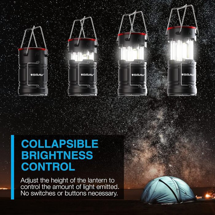 LED Camping Lantern, Flashlight, LED Lanterns, suitable for hurricanes, emergency light for storms, power outages, portable outdoor lanterns, black and red, foldable, batteries included, 1