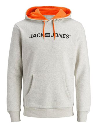 Чоловічий худі Jack & Jones Reg Fit з капюшоном та кишенею, White Melange (Shocking Orange), розмір XXL