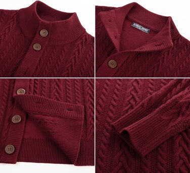 Кардиган чоловічий PJ PAU JONES з візерунком коси, на ґудзиках, грубий трикотаж (XL, Бордовий)