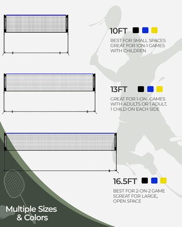 М'яка сітка для бадмінтону, волейболу та тенісу SANGMUCEN 3м/5м, регульовані стійки, портативний комплект, чорно-синій колір