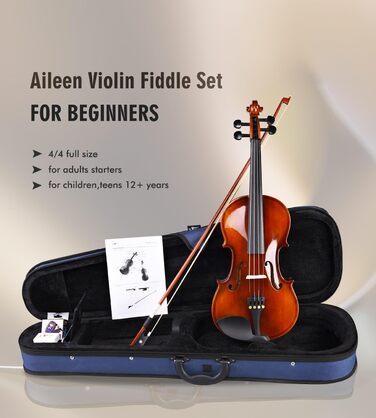 Скрипка Aileen Violin 4/4 для дорослих, скрипка для початківців, глянцевий античний дизайн
