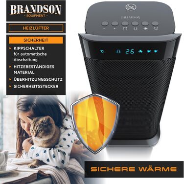 Обігрівач Brandson з пультом керування, енергозберігаючий, тихий, керамічний - для ванної кімнати, з функцією осциляції, 2 режими нагріву, таймер, висока безпека, чорний