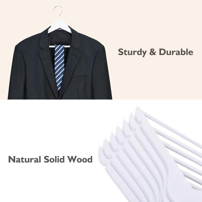Edergoo Clothes Hangers Wood 20 Pack, Smooth Surface White with 360 Degree Rotation and Shoulder Notches, Strong & Thin Wood Clothes Hangers Suit for Adults, 43.5cm Long